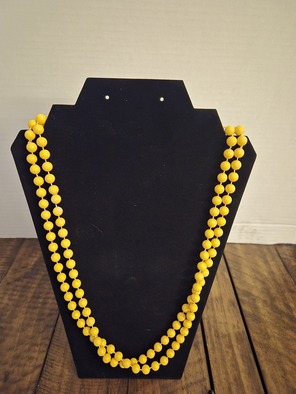 Yellow Beaded Double Strand Necklace - 2-Layer Statement Jewelry